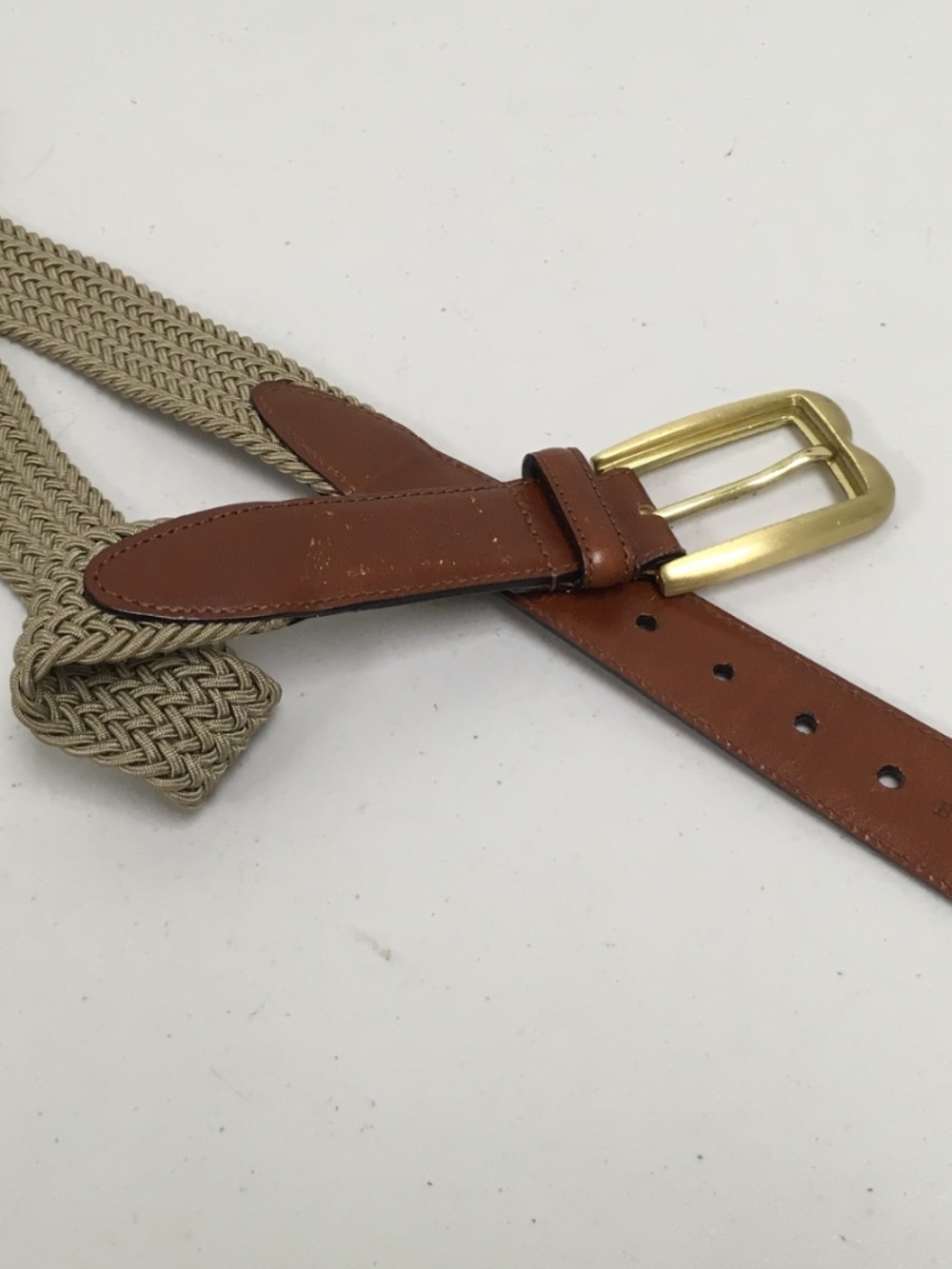 Bally Italy Brown Leather woven stretch belt 34